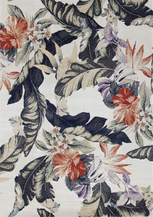 5' X 8' Botanical Leaves Area Rug (660176) - Cream / Brick Red / Green