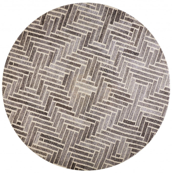 10' Round Wool Geometric Hand Tufted Area Rug - Tan And Gray