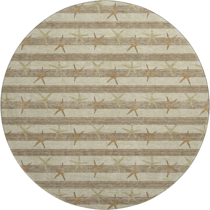 8' Geometric Washable Round Rug With UV Protection (646130) - Tan / Gold / Beige