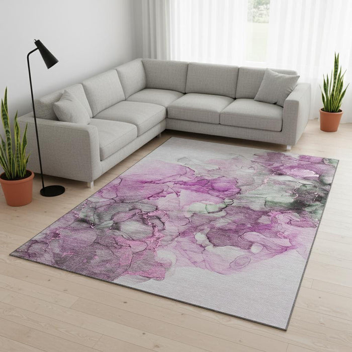 10' X 14' Abstract Washable Area Rug With UV Protection (647308) - Pink / Gray / Ivory