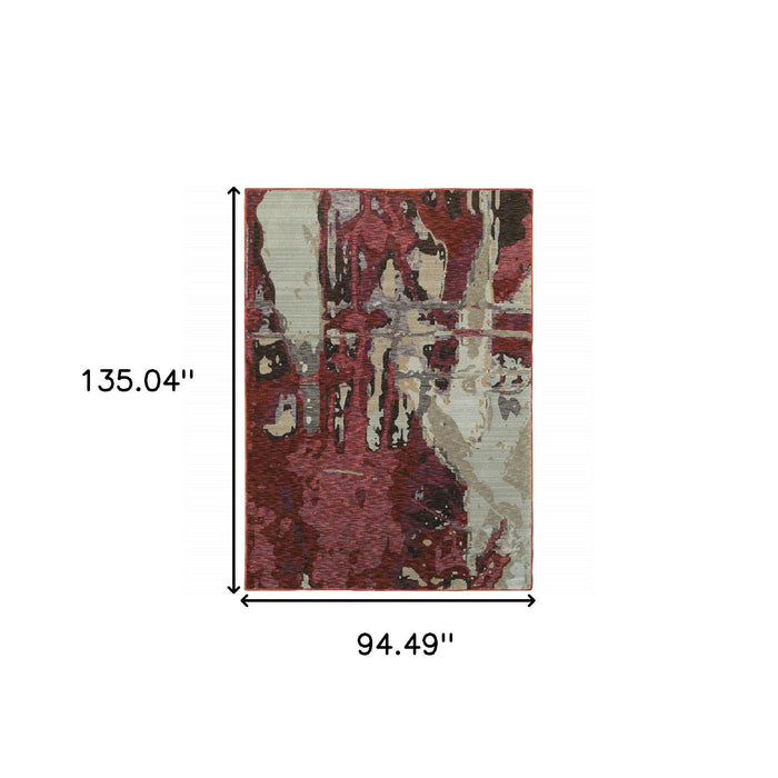 8' x 11' Abstract Power Loom Area Rug - Red And Beige