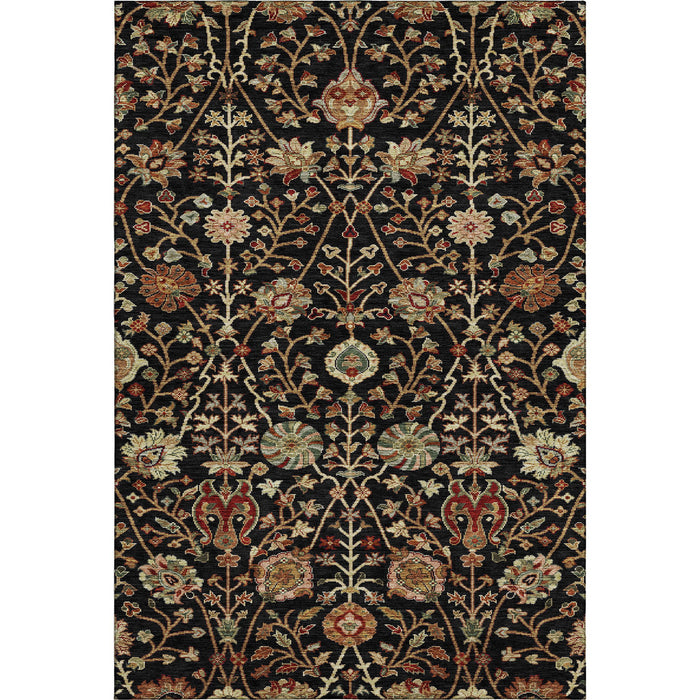 10' X 14' Floral Washable Area Rug With UV Protection (683962) - Black / Copper / Red