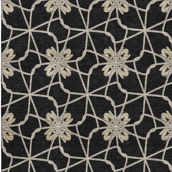 10' X 14' Geometric Washable Area Rug With UV Protection (675906) - Black / Khaki / Beige