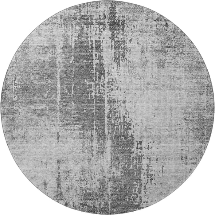 8' Transitional Abstract Washable Round Rug With UV Protection - Silver