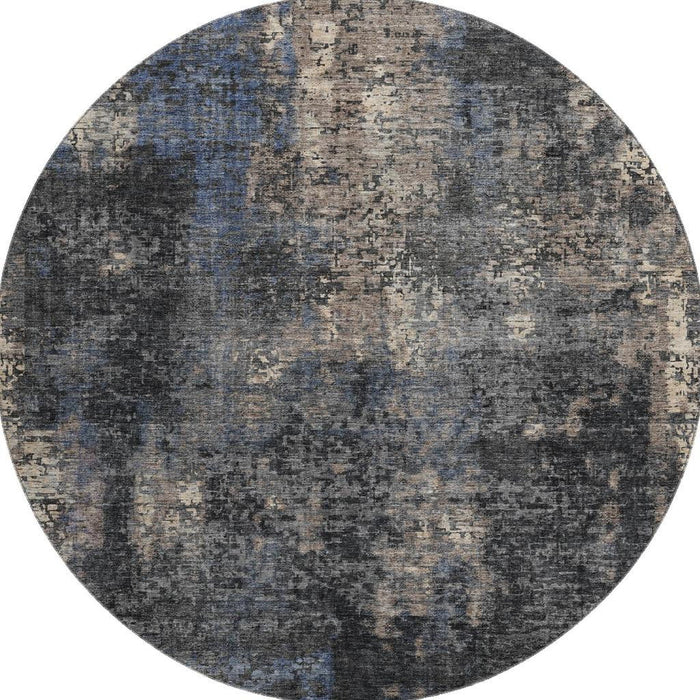 8' Abstract Washable Round Rug With UV Protection - Charcoal And Beige
