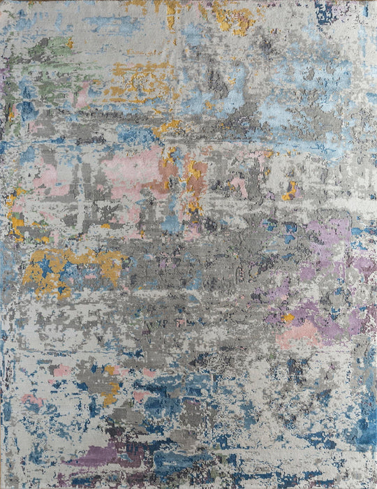10' X 8' Abstract Hand Knotted Area Rug Genuine Wool - Blue