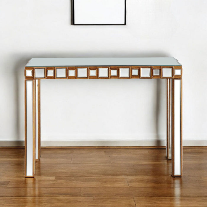 43" Mirrored Glass Console Table - Gold