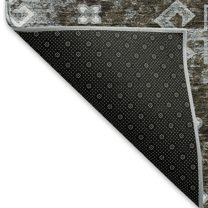 10' X 14' Medallion Washable Area Rug With UV Protection (667372) - Chocolate / Gray / Ivory