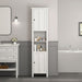 White Giga wooden bathroom linen cabinet with 2 doors and 6 shelves, ideal for bathroom storage.