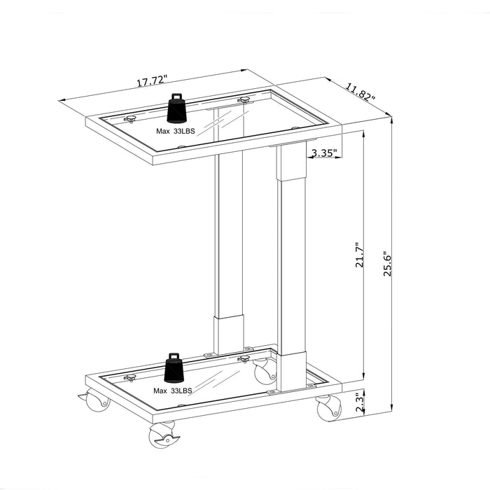 Giga glass top C-shaped side table with metal base, ideal for living room, bedroom, balcony, or office use.