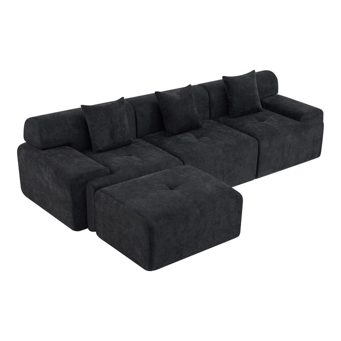 Chenille Modular Sofa Chaise With Ottoman Toss Pillows (725196) - Black