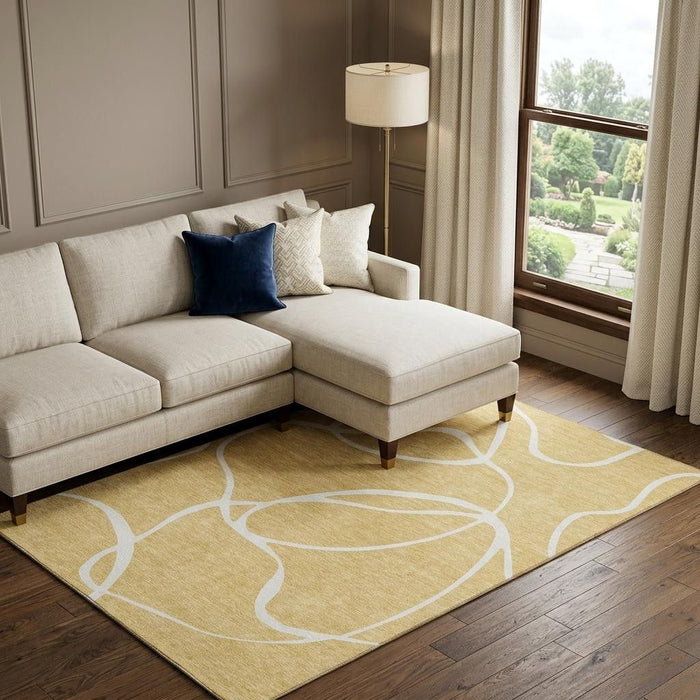 10' X 14' Abstract Washable Area Rug With UV Protection (678640) - Gold / Ivory