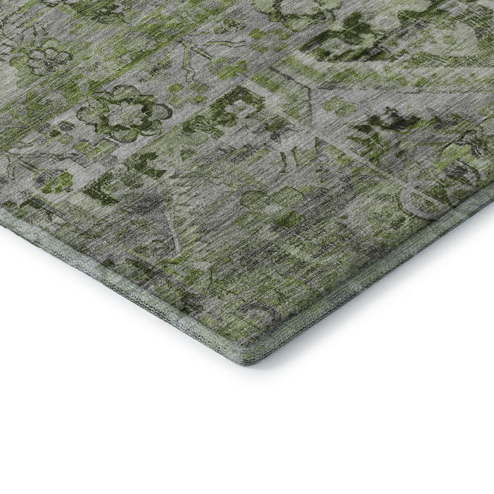 10' X 14' Floral Washable Area Rug With UV Protection (696452) - Artichoke Green / Gray / Charcoal