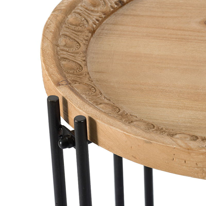 Giga round side table with wood top in black and brown finish, ideal as an end table for living room or bedroom.