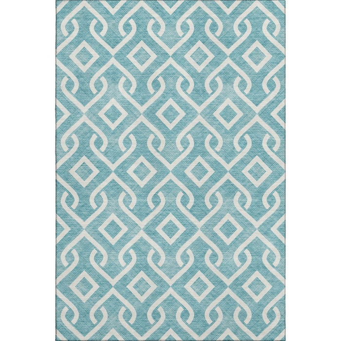 10' X 14' Geometric Washable Area Rug With UV Protection (652593) - Teal / Ivory