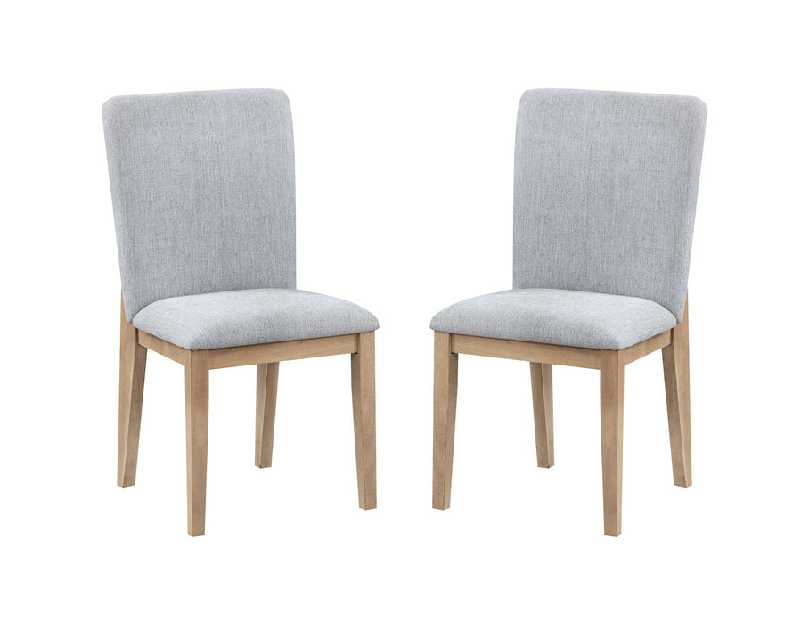 Set of two Giga Caspian dining chairs in gray with oak finish, featuring modern design and upholstered seats.