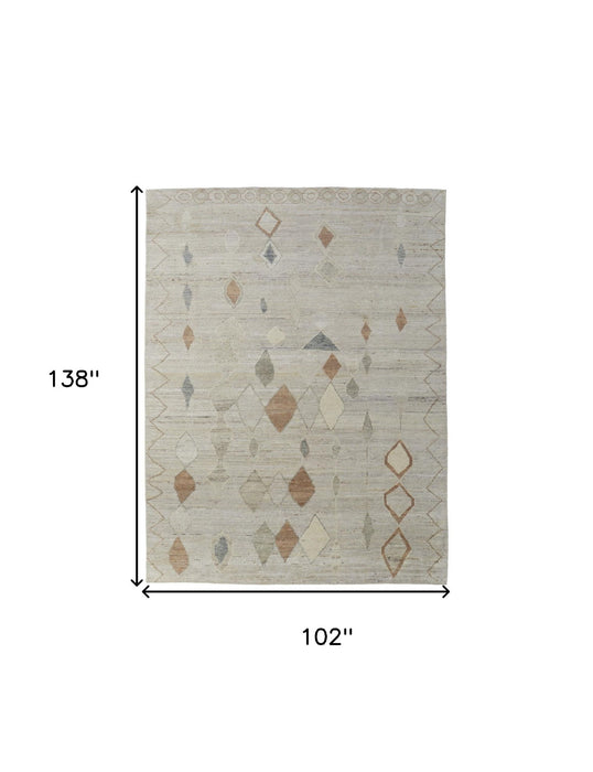 8' x 12' Wool Moroccan Hand Knotted Area Rug - Tan Brown And Gray