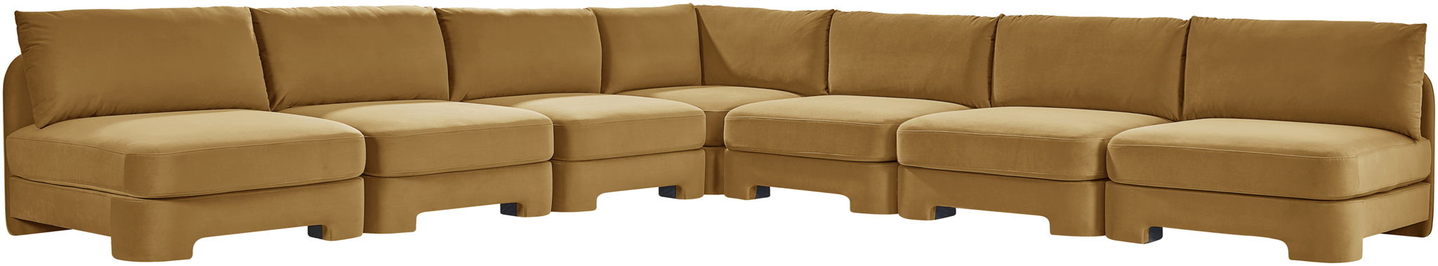 Meridian Furniture Hammond velvet performance fabric 7-piece armless sectional sofa in a modern stationary design.