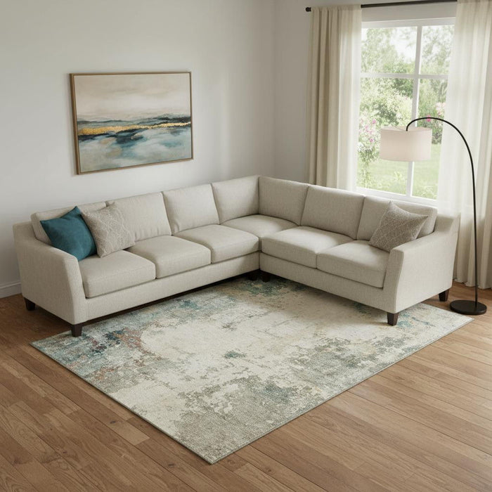 10' X 14' Abstract Washable Area Rug With UV Protection (714871) - Ivory / Teal