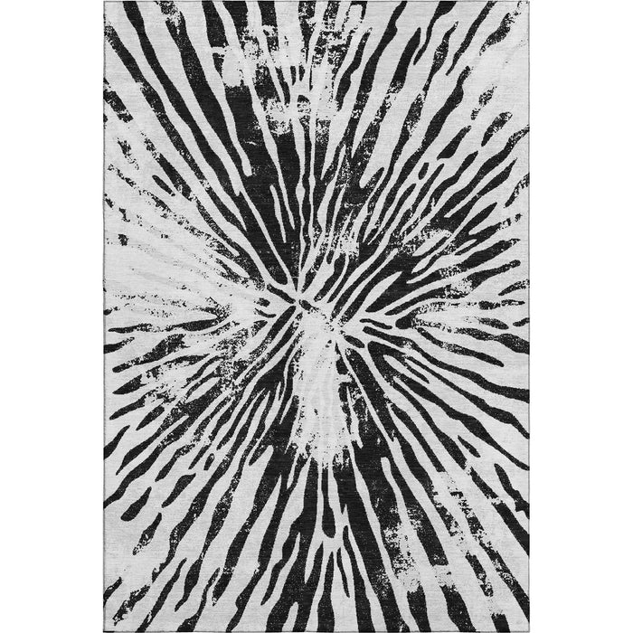 10' X 14' Zebra Print Washable Area Rug With UV Protection - Ivory And Black