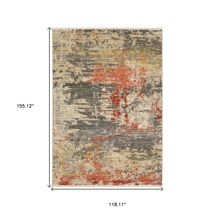 10' X 13' Abstract Area Rug With Fringe - Beige And Pink