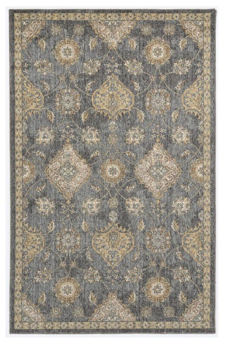 8' x 11' Machine Woven Bordered Floral Vines Indoor Area Rug - Slate Gray
