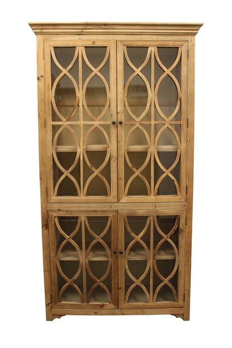 47" Solid Wood Carved Geometric Accent Cabinet With Four Doors - Natural