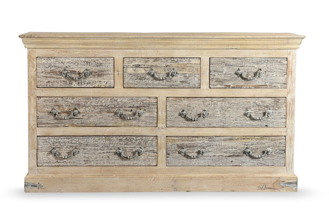 64" Solid Wood Seven Drawer Double Dresser - White