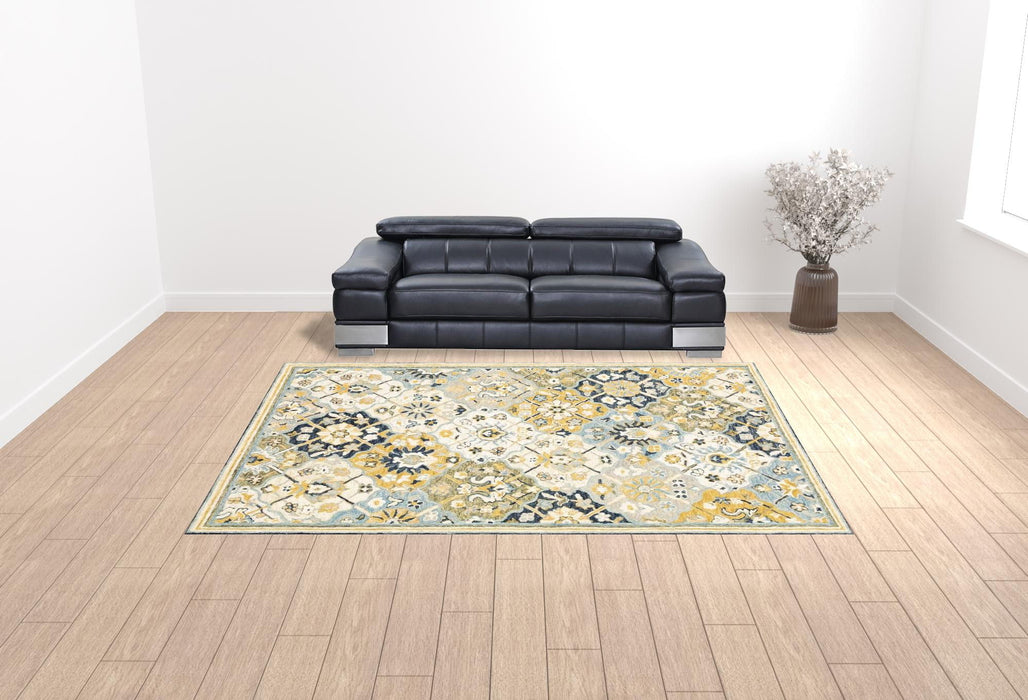 10' x 13' Geometric Tufted Handmade Stain Resistant Area Rug - Blue Green Gold Navy And Ivory