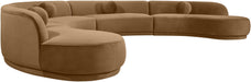 Meridian Furniture Avra 189-inch velvet upholstered sectional sofa with plush cushions and modern design for living room comfort.