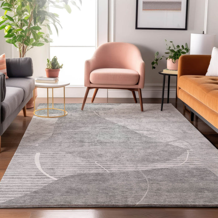 8' X 10' Abstract Geometric Washable Area Rug With UV Protection - Gray / Silver