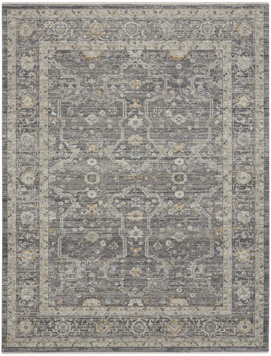 8' X 10' Floral Distressed Area Rug With Fringe (546568) - Slate Gray / Brown / Ivory