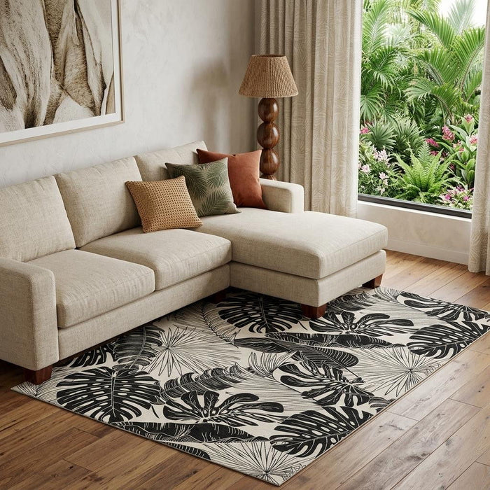 8' X 10' Geometric Washable Area Rug With UV Protection (646401) - Midnight / Ivory