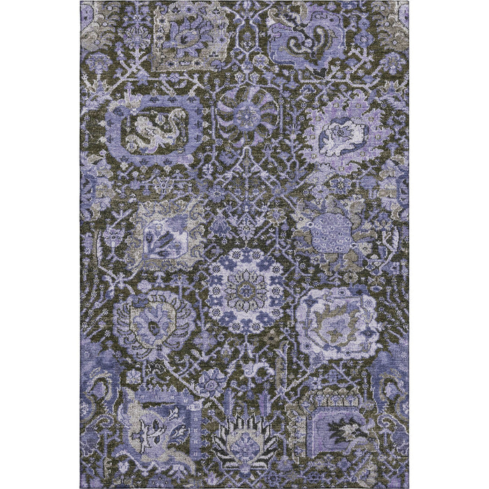 10' X 14' Damask Washable Area Rug With UV Protection (692982) - Purple / Gray / Silver