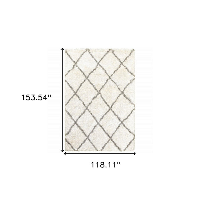 10' x 13' Geometric Lattice Area Rug - Ivory And Gray