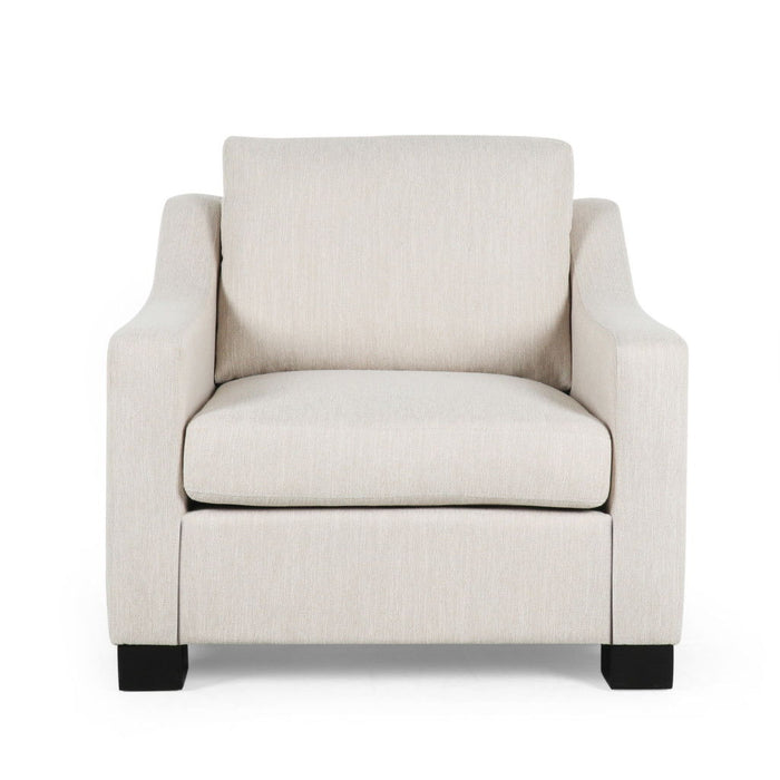 Fabric And Wood Arm Chair - Beige / Black