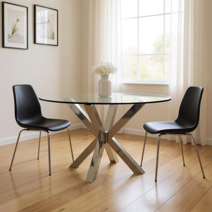 54" Cross Leg Base Round Top Dining Table - Clear