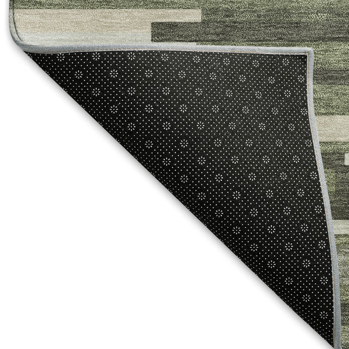 10' X 14' Striped Washable Area Rug With UV Protection (671078) - Olive Green / Ivory / Gray