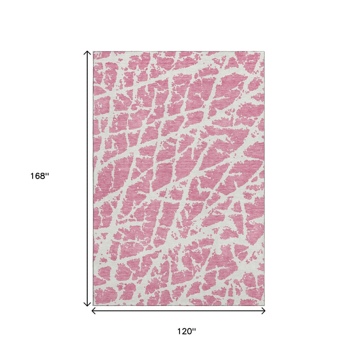 10' X 14' Abstract Washable Area Rug With UV Protection (646578) - Pink / Ivory