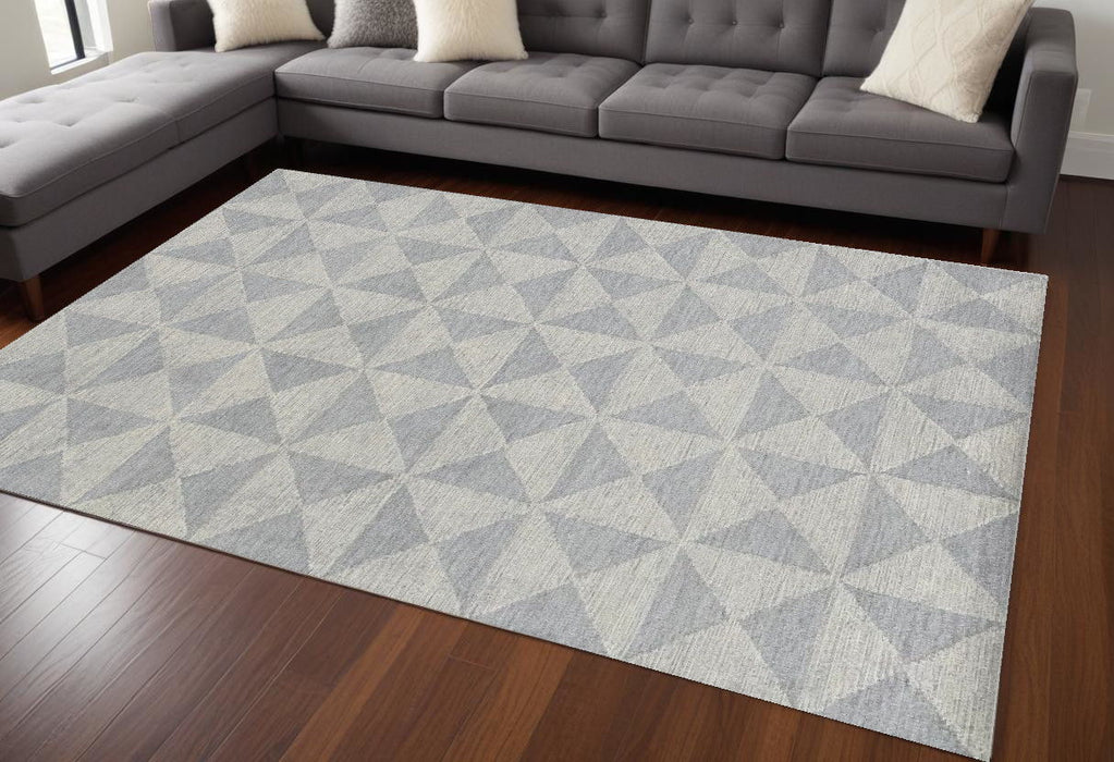 8' x 11' Gray Wool Geometric Hand Tufted Area Rug - Gray And Light