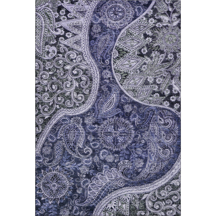 10' X 14' Paisley Washable Area Rug With UV Protection (683746) - Navy Blue / Charcoal / Gray