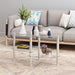 Transparent oval glass coffee table with oak wood legs, modern 3-layer design, ideal for living room decor by Giga.