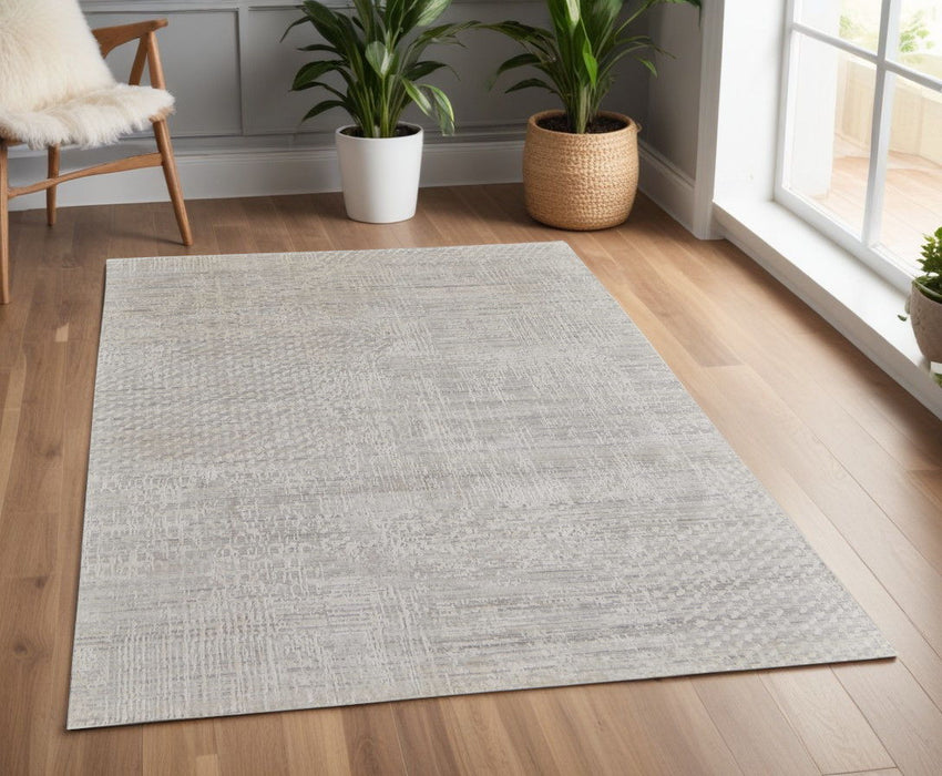 4' x 6' Abstract Hand Woven Worn Faded Area Rug - Ivory And Gray