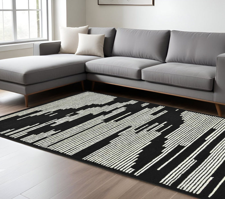 9' X 13' Wool Abstract Hand Hooked Area Rug - Black And Ivory