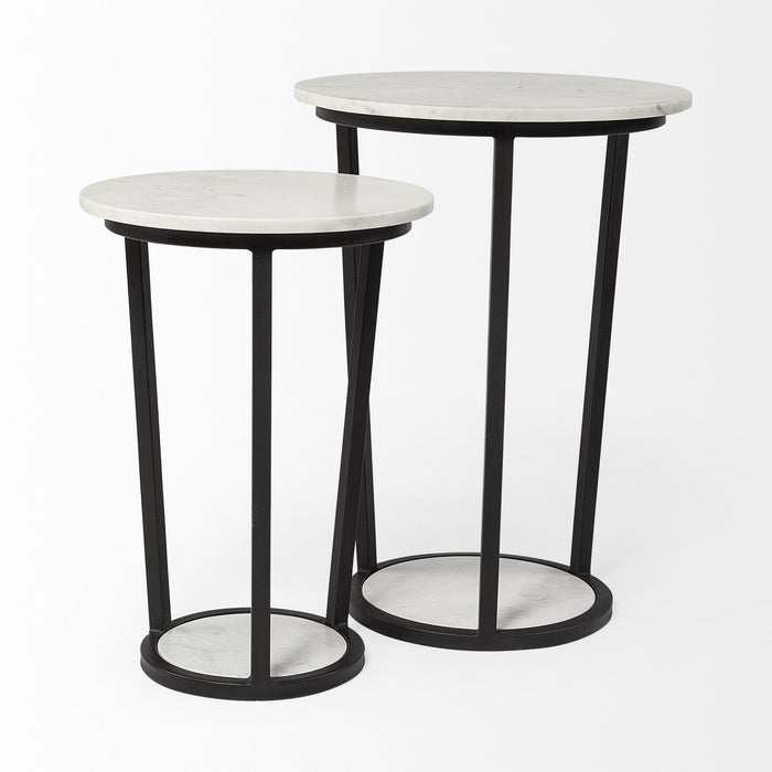 Marble End Table - Black And White