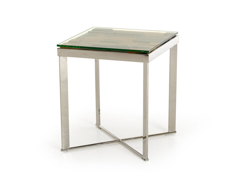 Glass Square End Table - Silver And Brown