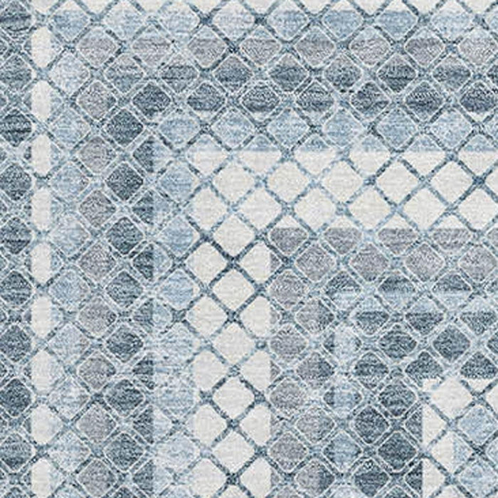 10' X 14' Geometric Washable Area Rug With UV Protection (710879) - Denim Blue / Ivory