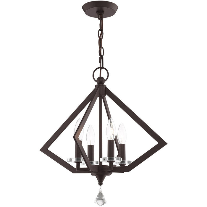 19" Four Light Metal Dimmable Chandelier With Shades - Bronze
