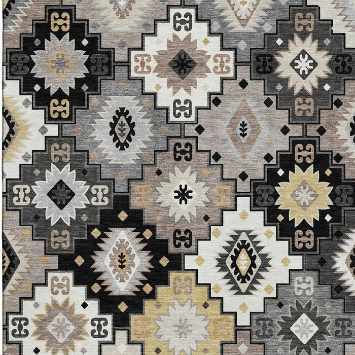 10' X 14' Geometric Washable Area Rug With UV Protection (718641) - Black / Gray