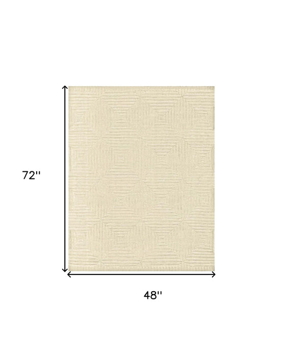 4' x 6' Wool Geometric Hand Knotted Area Rug - Ivory